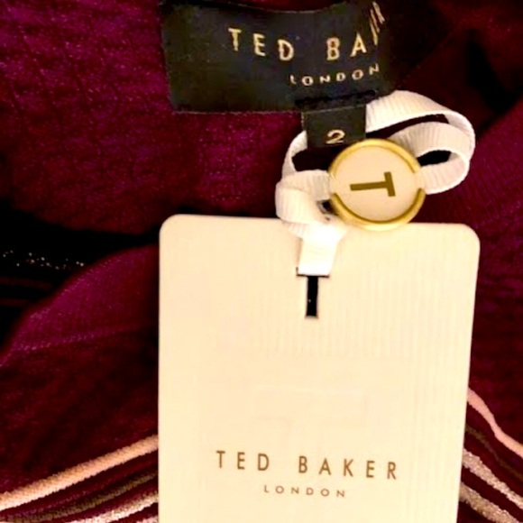 NWT TED BAKER London Leytina Burg Gold Metallic Peplum Sweater 2 MSRP $189 - Picture 7 of 8